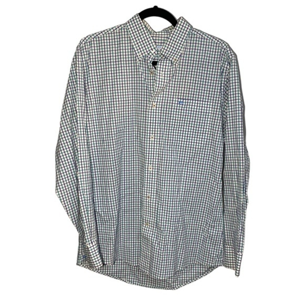 Southern Tide Men’s Medium Button Down Shirt Blue White Purple Plaid Gingham